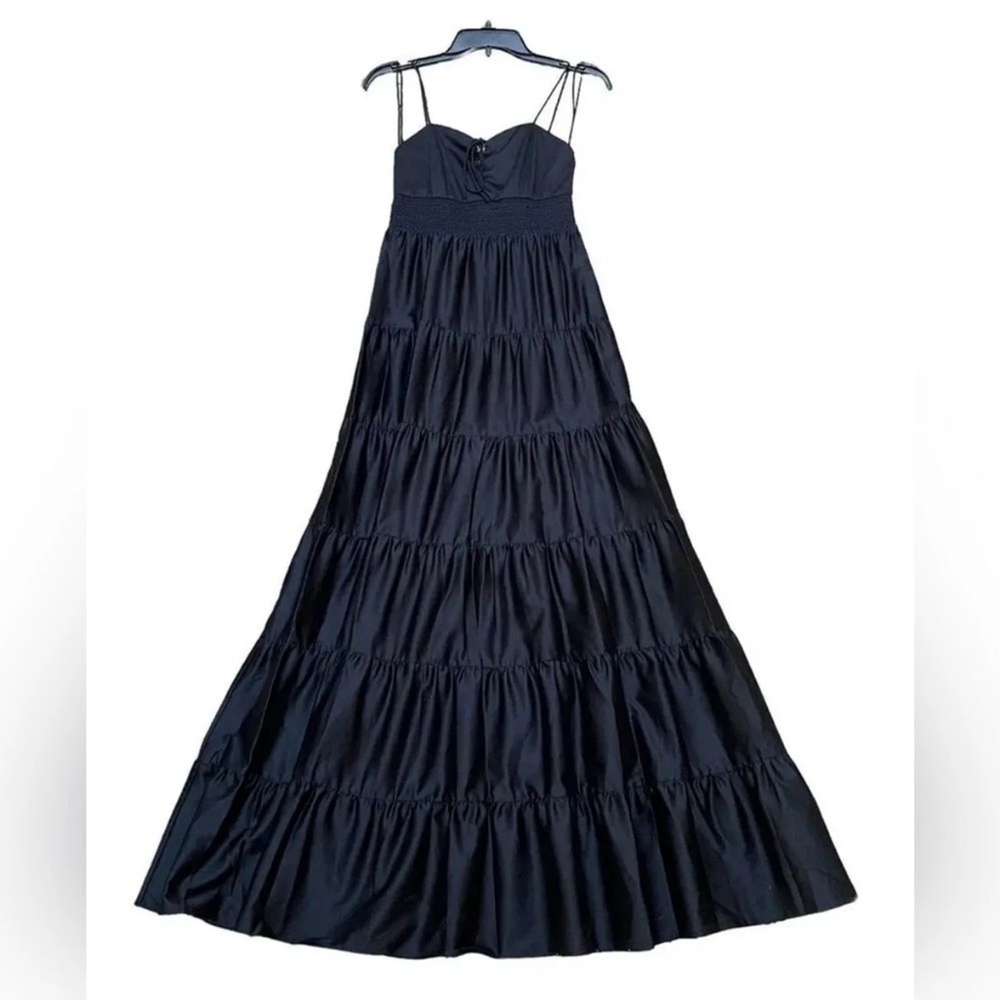 Alice + Olivia JORI Spaghetti Strap Tiered Maxi Classic Black Dress